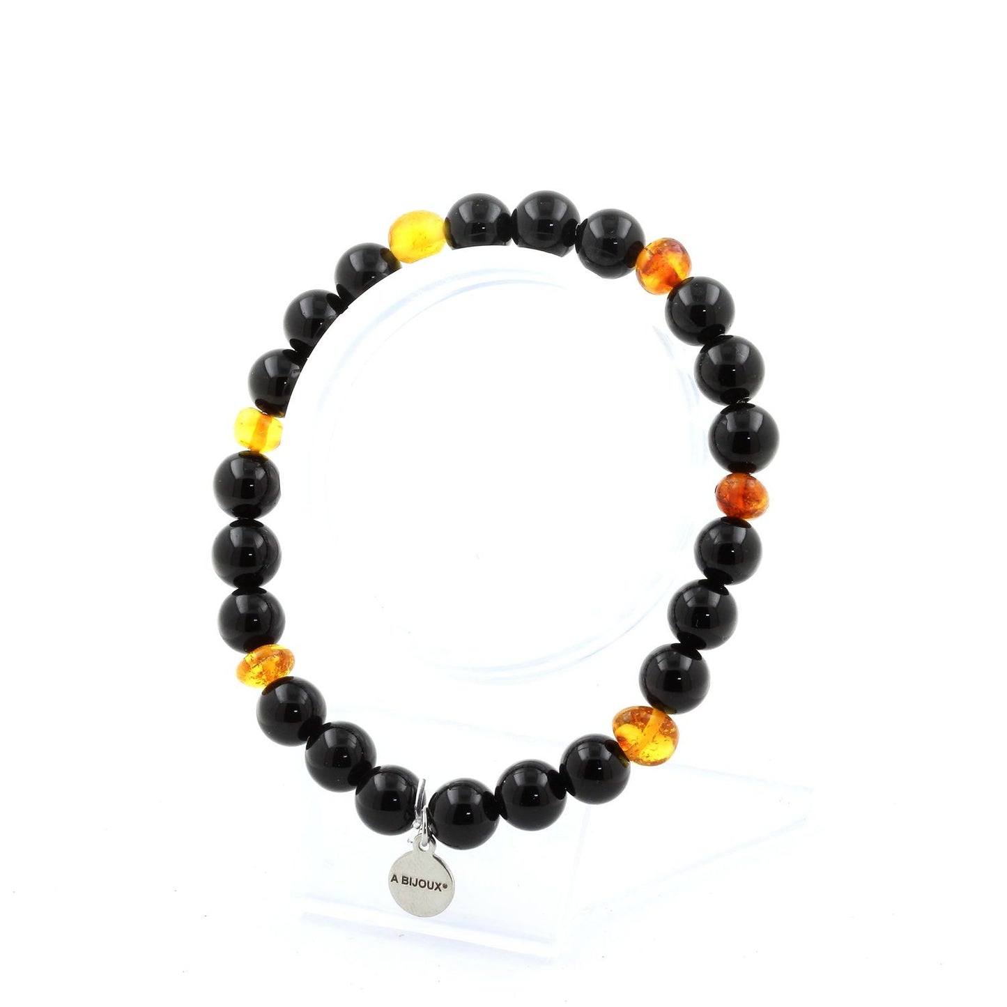 Genuine Baltic Sea Amber Beads + Black Agate 8 mm Beads. Made in France