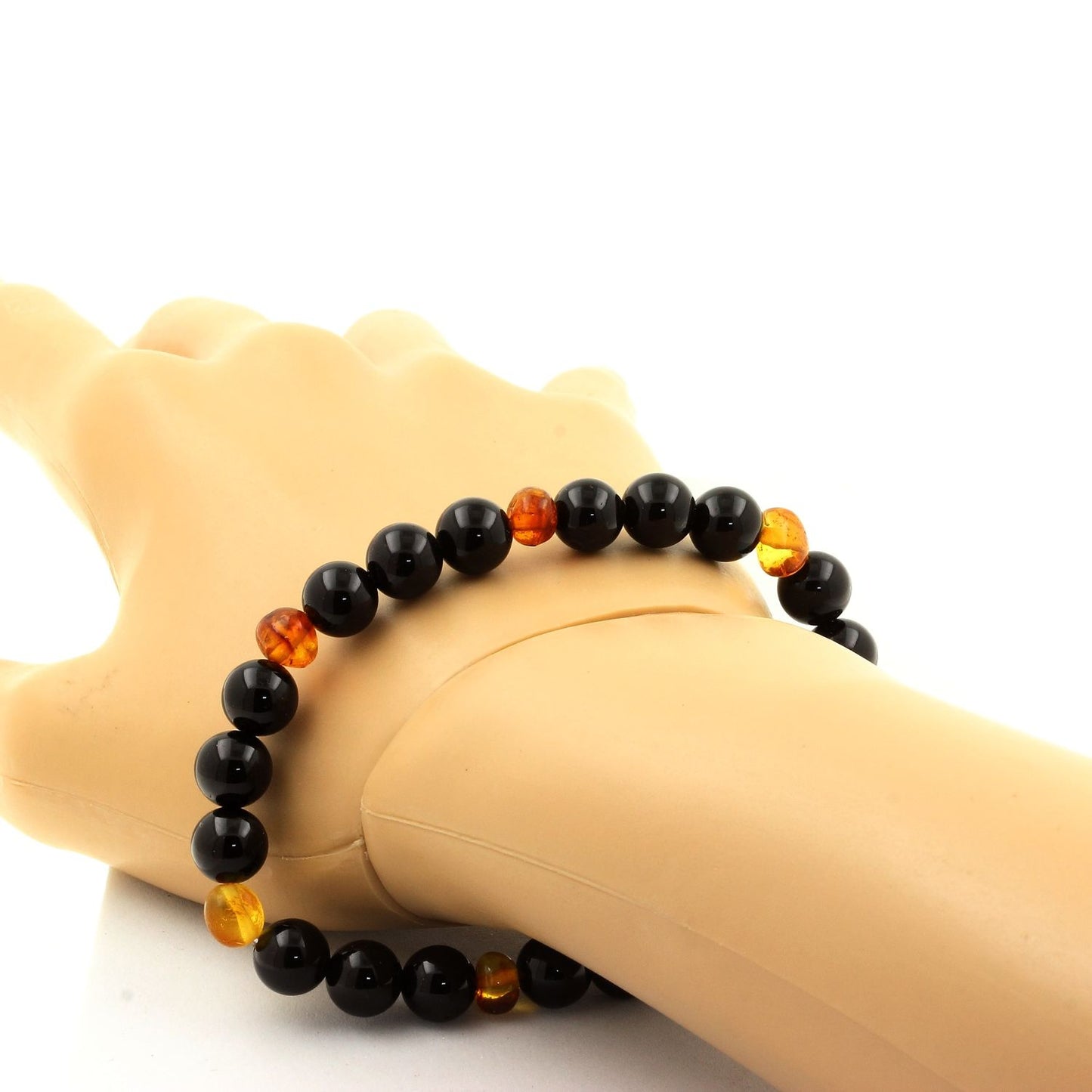 Genuine Baltic Sea Amber Beads + Black Agate 8 mm Beads. Made in France